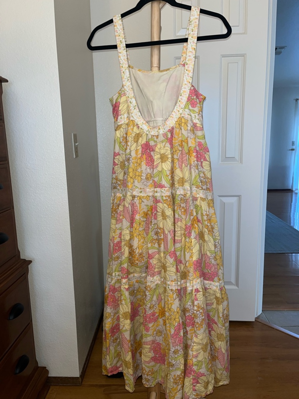 American Eagle Floral Tiered Maxi Sundress - Yellow & Pink - Picture 3 of 7